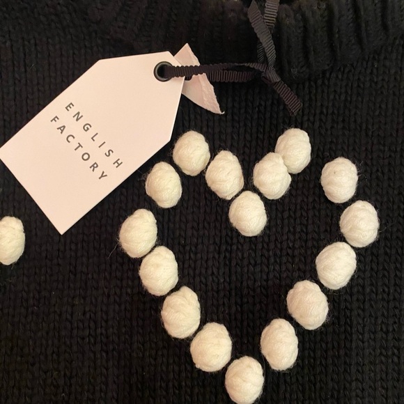 English Factory Woman’s Heart Pom Black Sweater Size Medium NWT - Picture 9 of 15